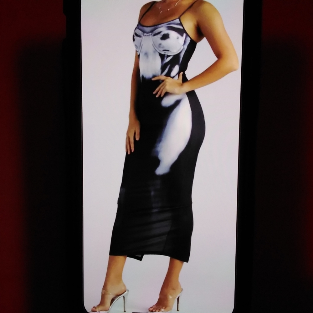 WINDSOR See Through Me X-ray Graphic Maxi Dress Sz: L